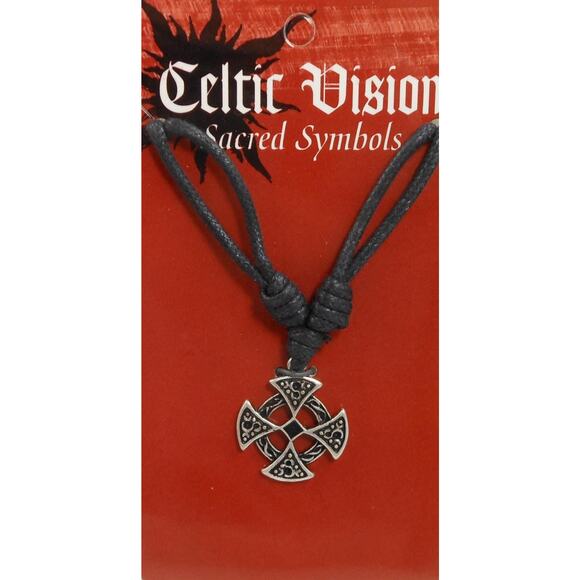 Vintage Celtic Vision Sacred Symbols Cross Necklace Pendant 24 Adjustable Cord - Picture 2 of 4